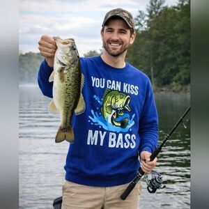 Mens Novelty Crewneck Sweatshirt KISS MY BASS FISHING OUTDOOR FUNNY